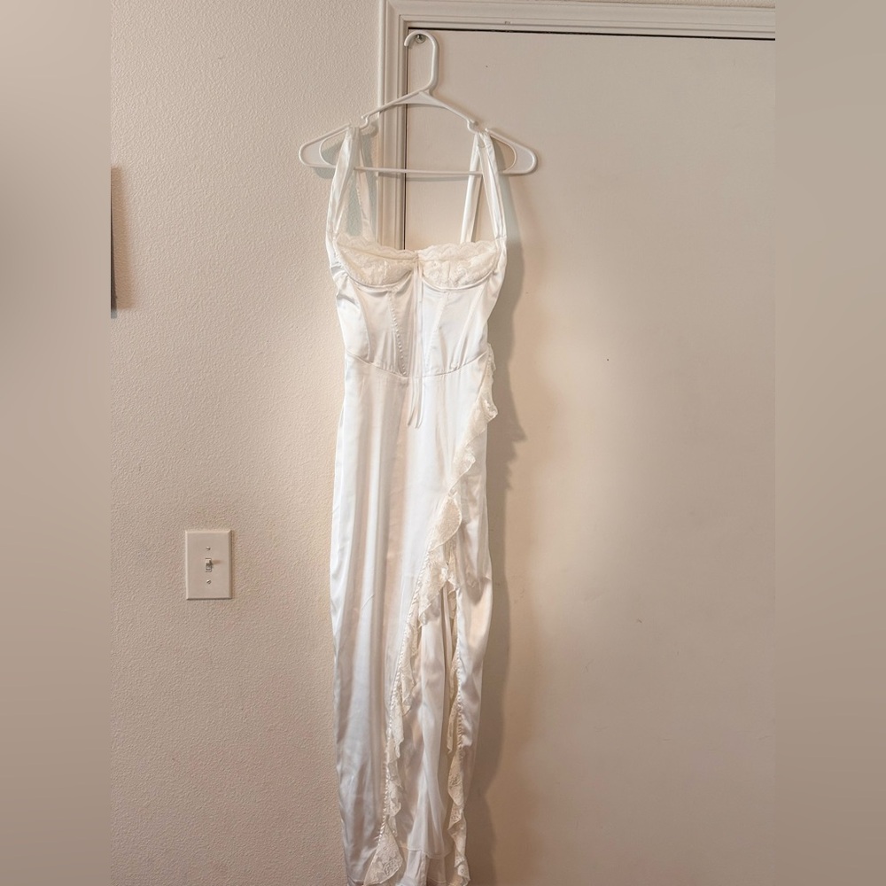 Fashion Nova White Satin Lace Dress